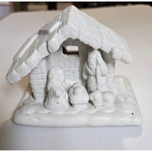 Vintage White Ceramic Bisque Nativity Scene Figurine Unpainted Manger
